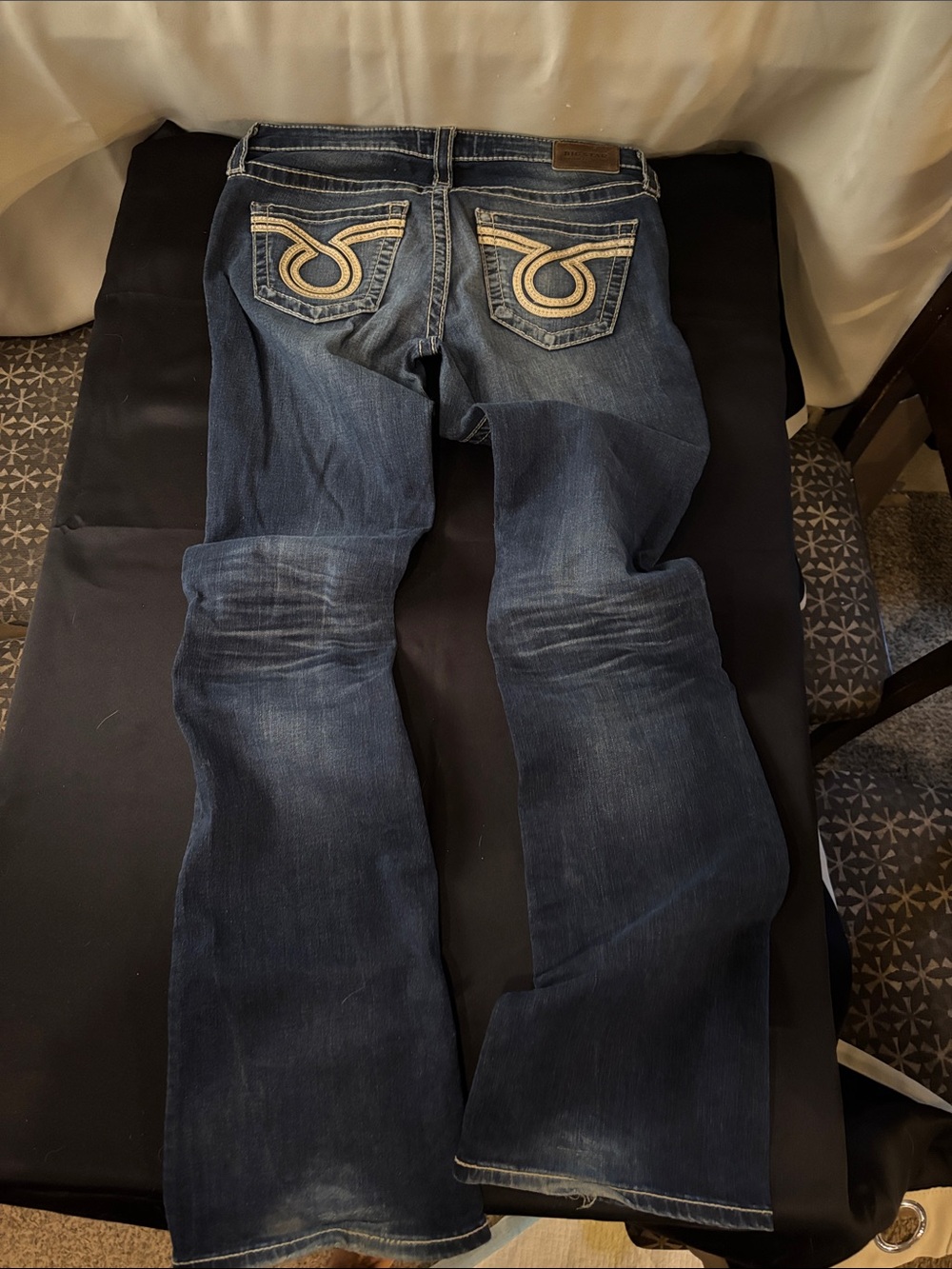 Big Star Women's Dark Blue Jeans with White Embroidered Back Pockets